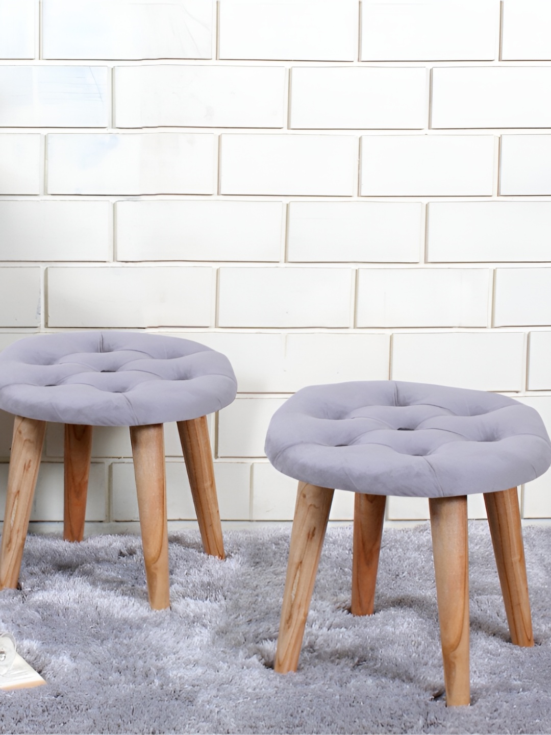 

Shadowkart 2 Pcs Grey Velvet Round Ottomans