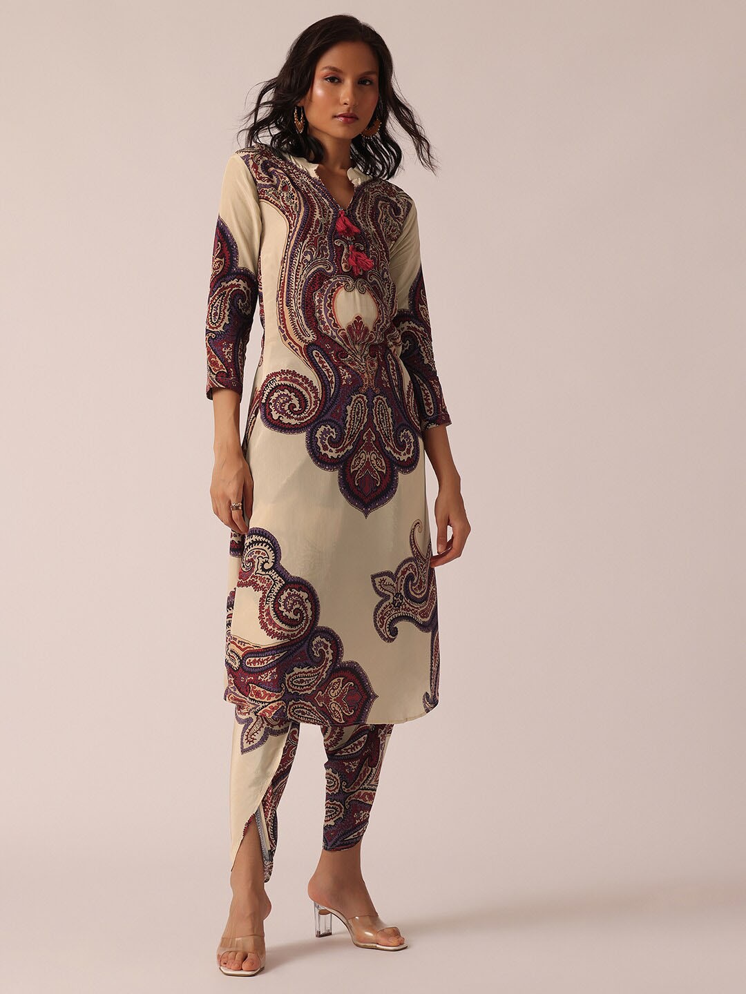 

KALKI Fashion Ethnic Motifs Printed Sequined Kurta With Dhoti Pants, White