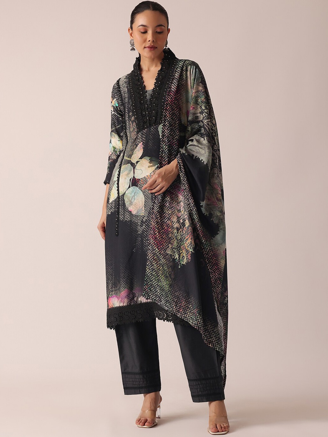 

KALKI Fashion Women Black Printed With Dupatta