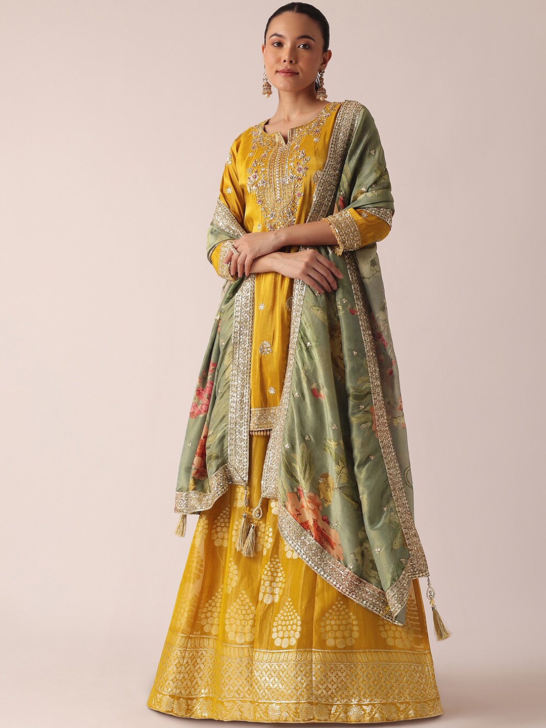 

KALKI Fashion Ethnic Motifs Embroidered Straight Kurta With Palazzos & Dupatta, Yellow
