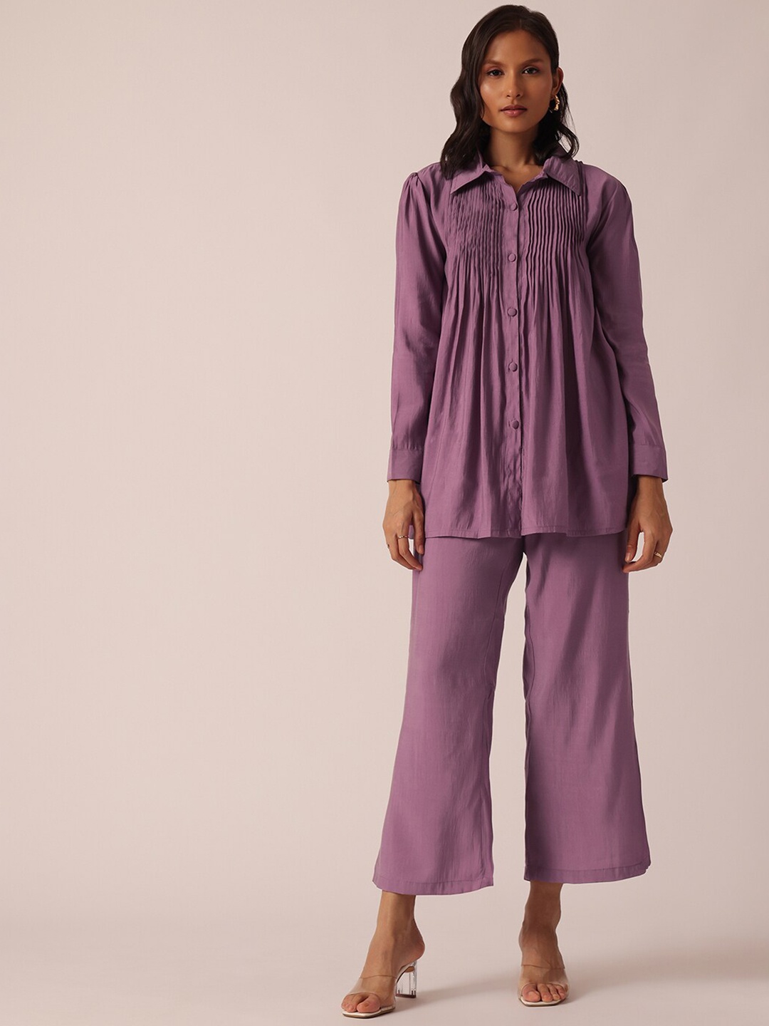

KALKI Fashion Shirt Collar Pleated Shirt & Trouser, Purple