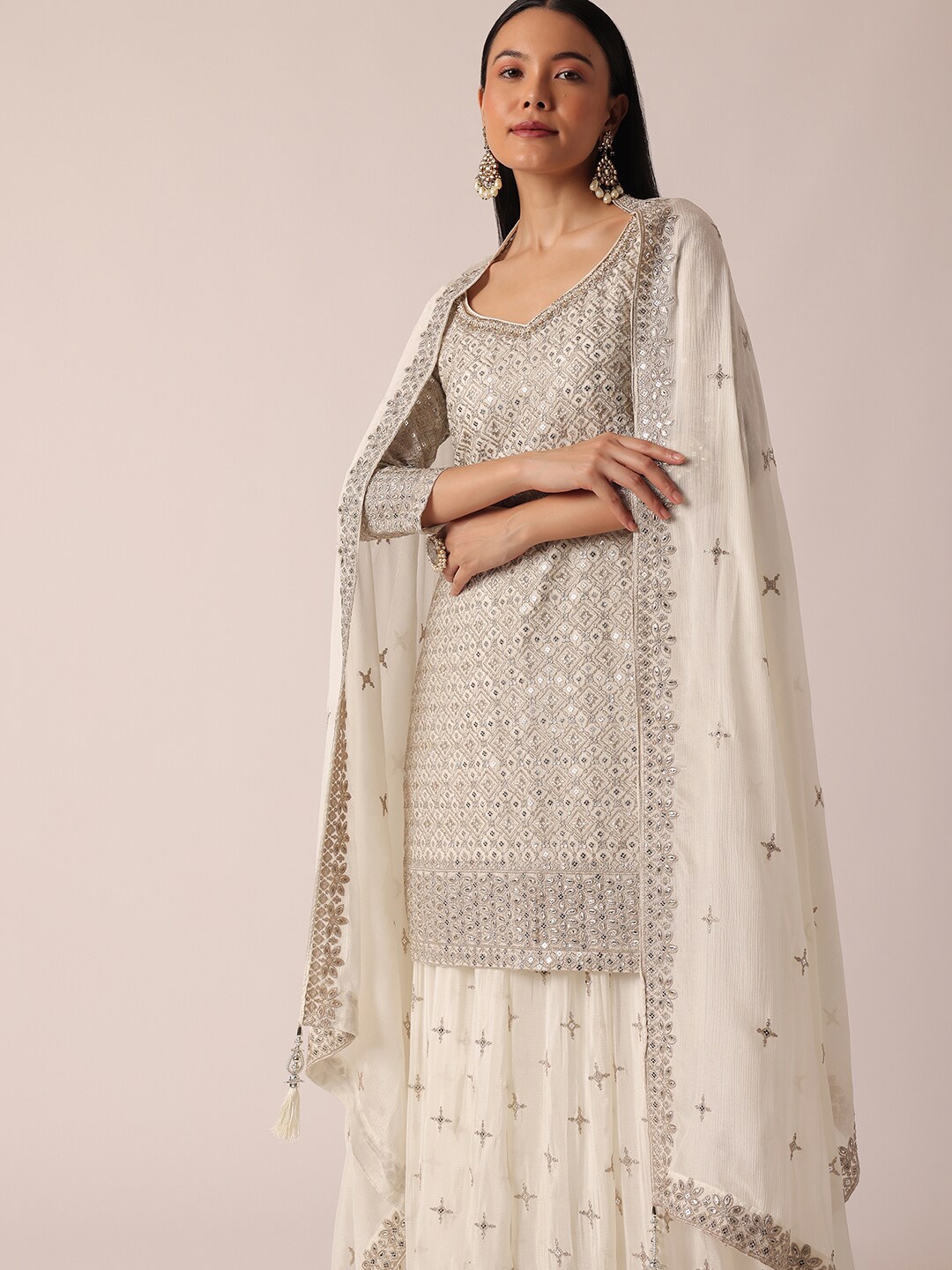 

KALKI Fashion Embroidered Kurta & Palazzo With Dupatta, White