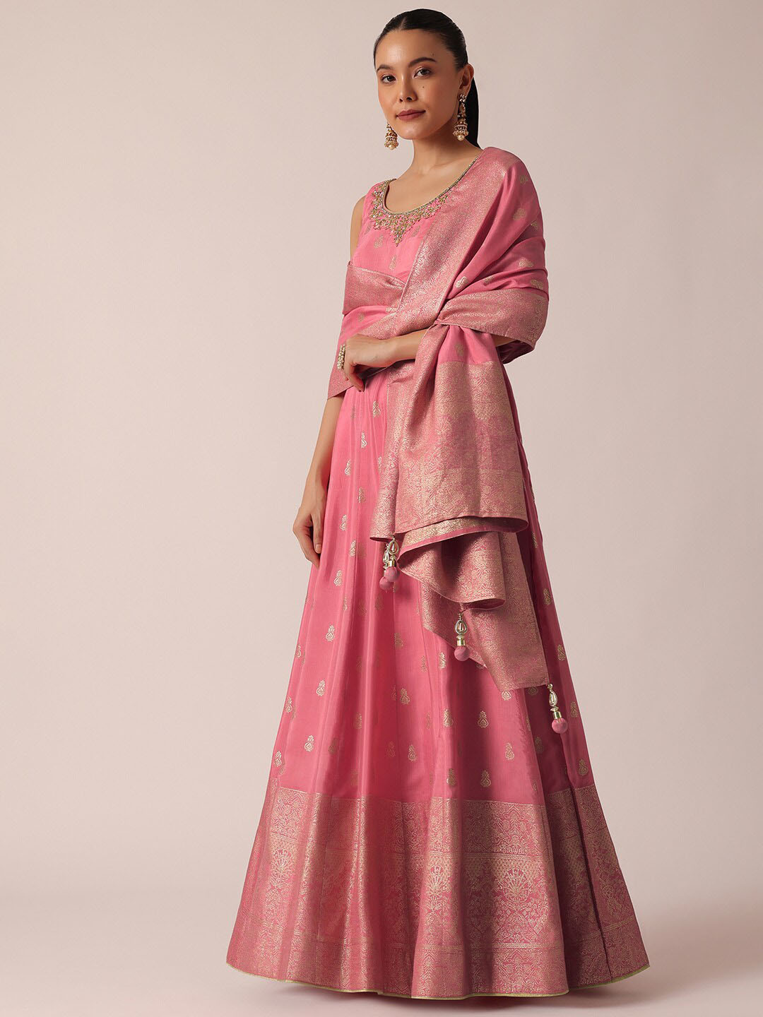 

KALKI Fashion Ethnic Motifs Printed Ethnic Dress With Dupatta, Peach