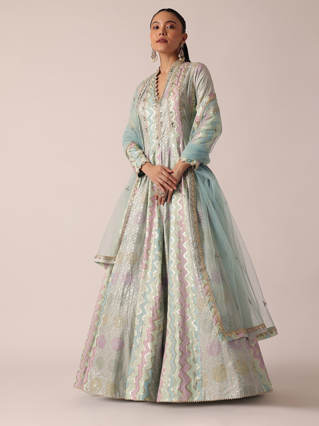 

KALKI Fashion Ethnic Motifs Embroidered Zari Anarkali Kurta With Leggings & Dupatta, Blue