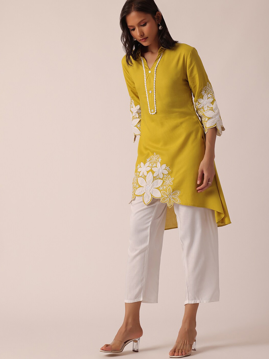 

KALKI Fashion Floral Embroidered Kurta with Trouser, Yellow