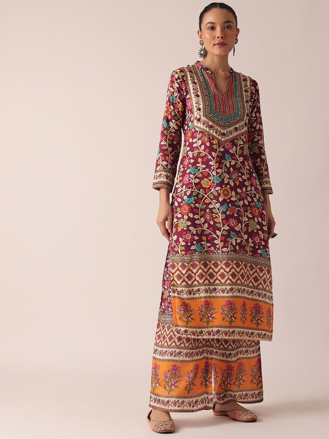 

KALKI Fashion Ethnic Motifs Printed Straight Kurta With Palazzos, Beige