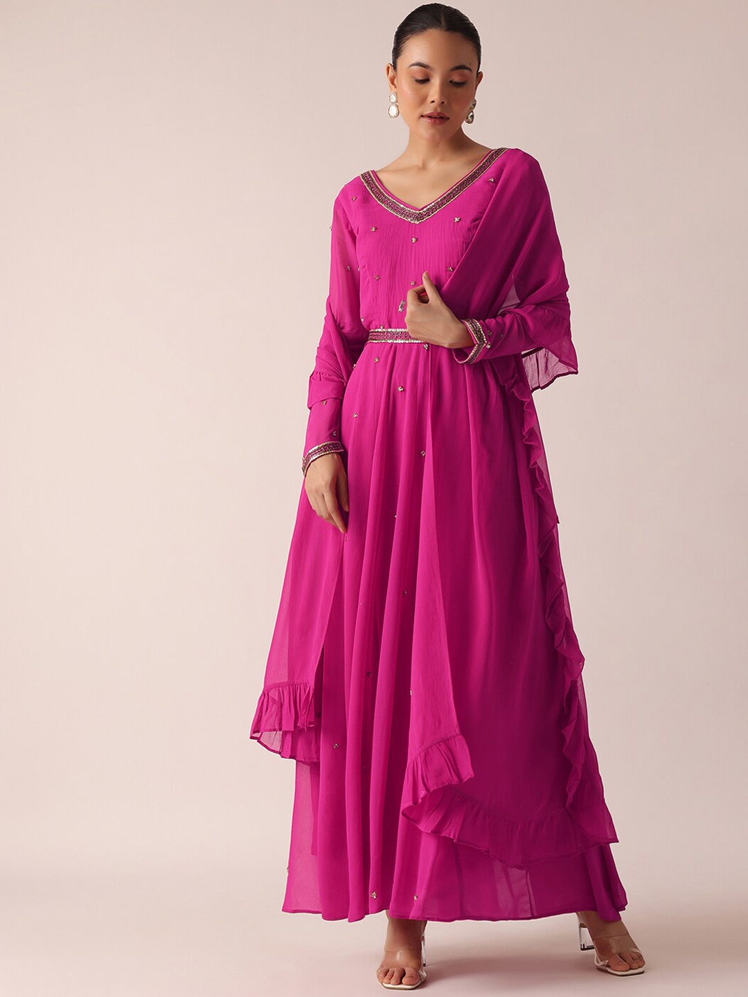 

KALKI Fashion Embellished Beads & Stones Kurta With Trouser & Dupatta, Pink