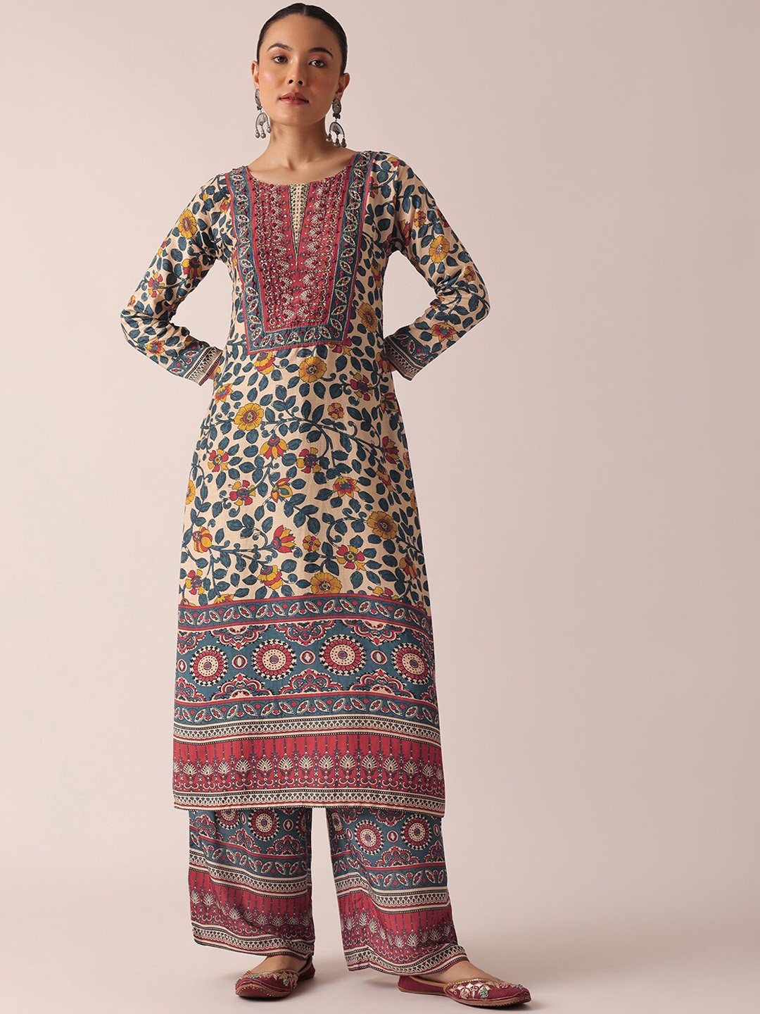 

KALKI Fashion Floral Printed Kurta With Palazzos, Beige