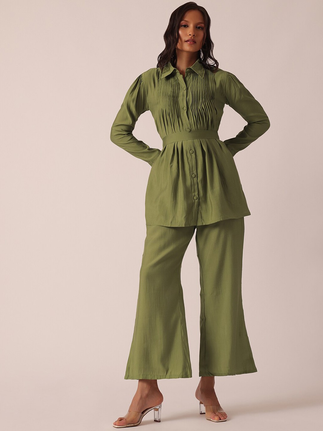 

KALKI Fashion Shirt & Trouser With Belt Co-Ords Set, Green