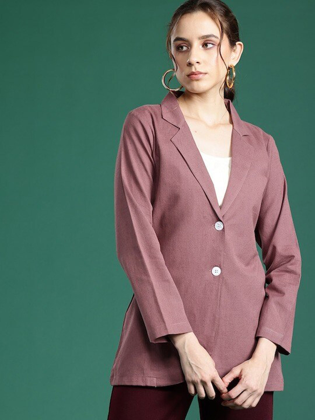 

DressBerry Coffee Brown Cotton Notched Lapel Single Breasted Formal Blazer