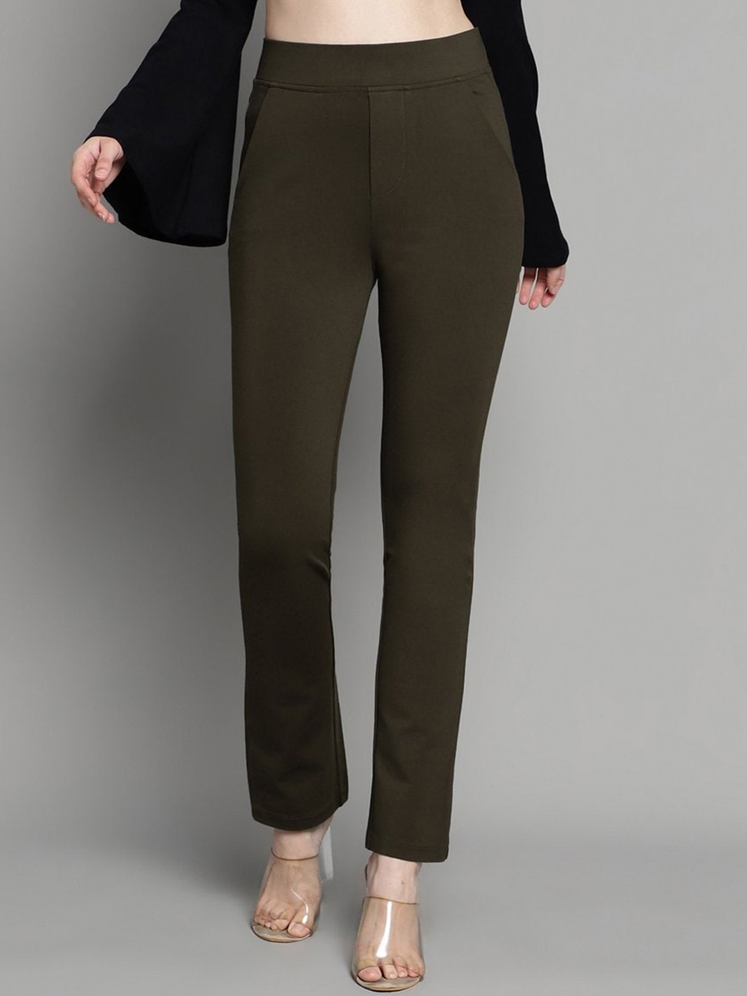 

Xpose Women Comfort Slim Fit High-Rise Trousers, Olive