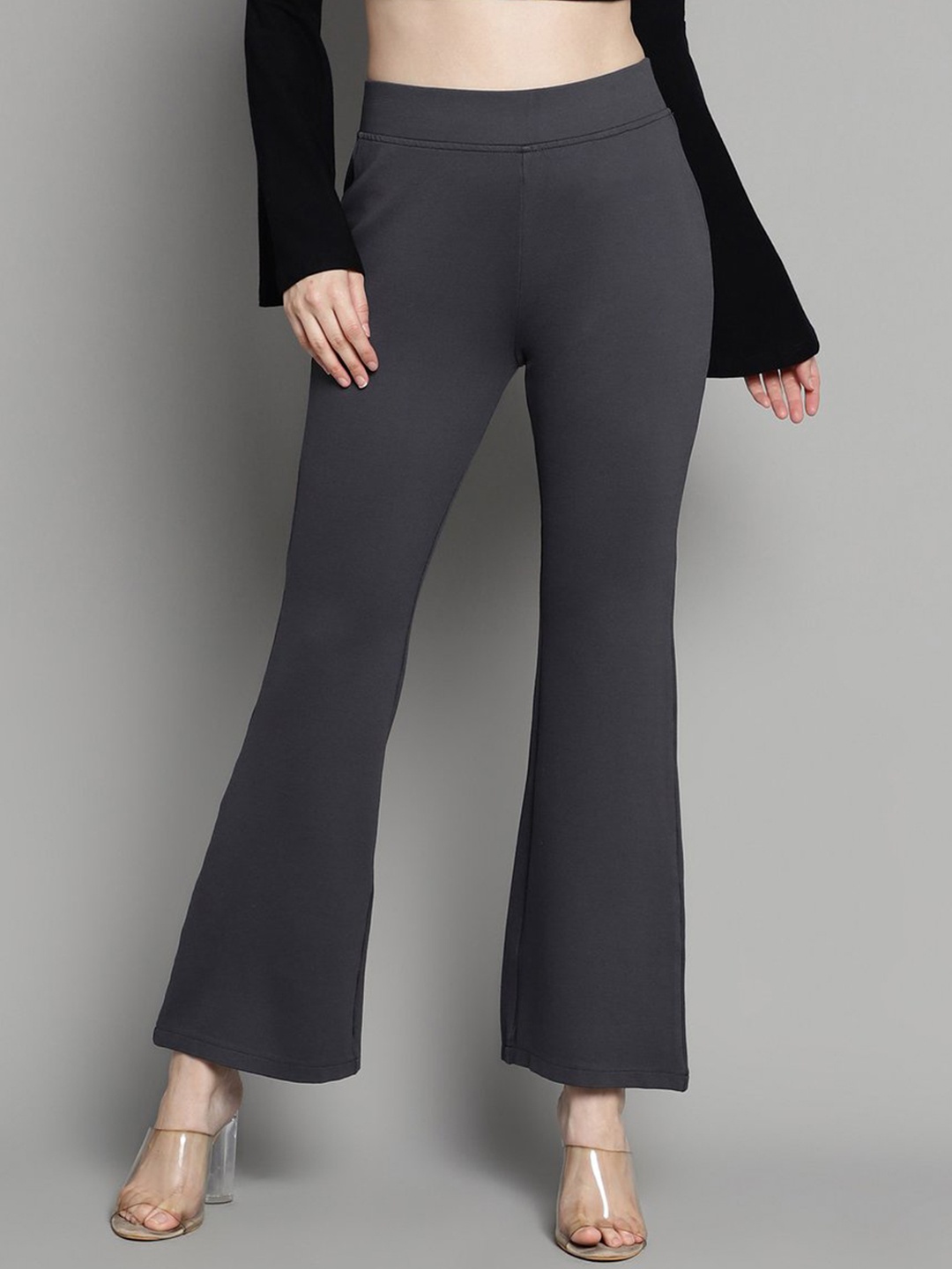 

Xpose Women Grey Comfort Flared High-Rise Trousers