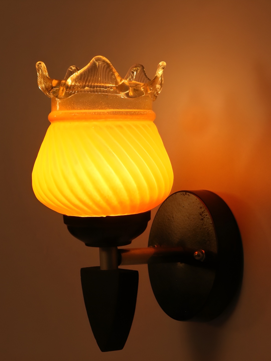 Afast Orange & Black Textured Abstract Shaped Glass Wall Lamp