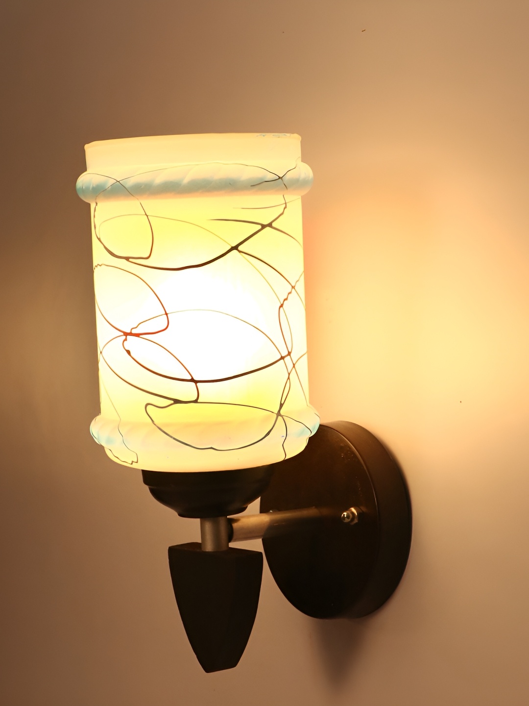 Afast Purple & White Printed Cylinder Shaped Glass Wall Lamp