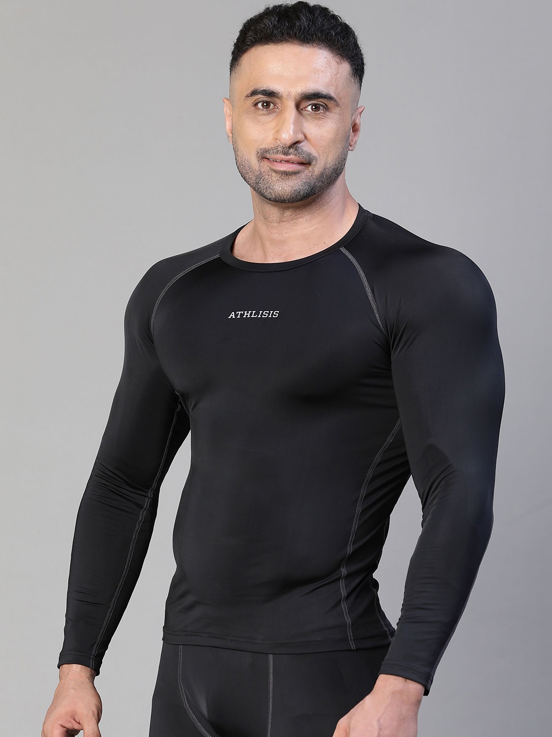 ATHLISIS Men Black Anti Odour Compression T-shirt