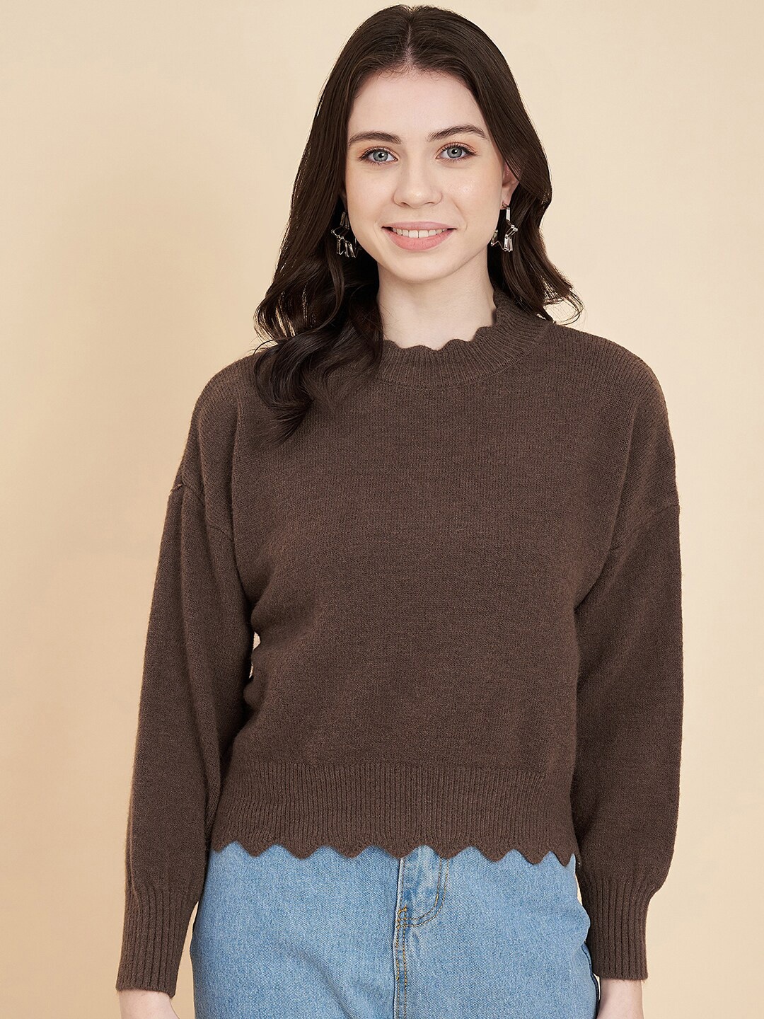 

Chemistry Long Sleeves Drop Shoulder Sleeves Wool Pullover Sweater, Brown