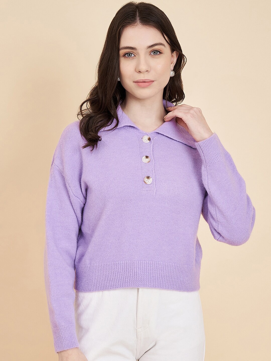 

Chemistry Shirt Collar Woollen Pullover, Purple