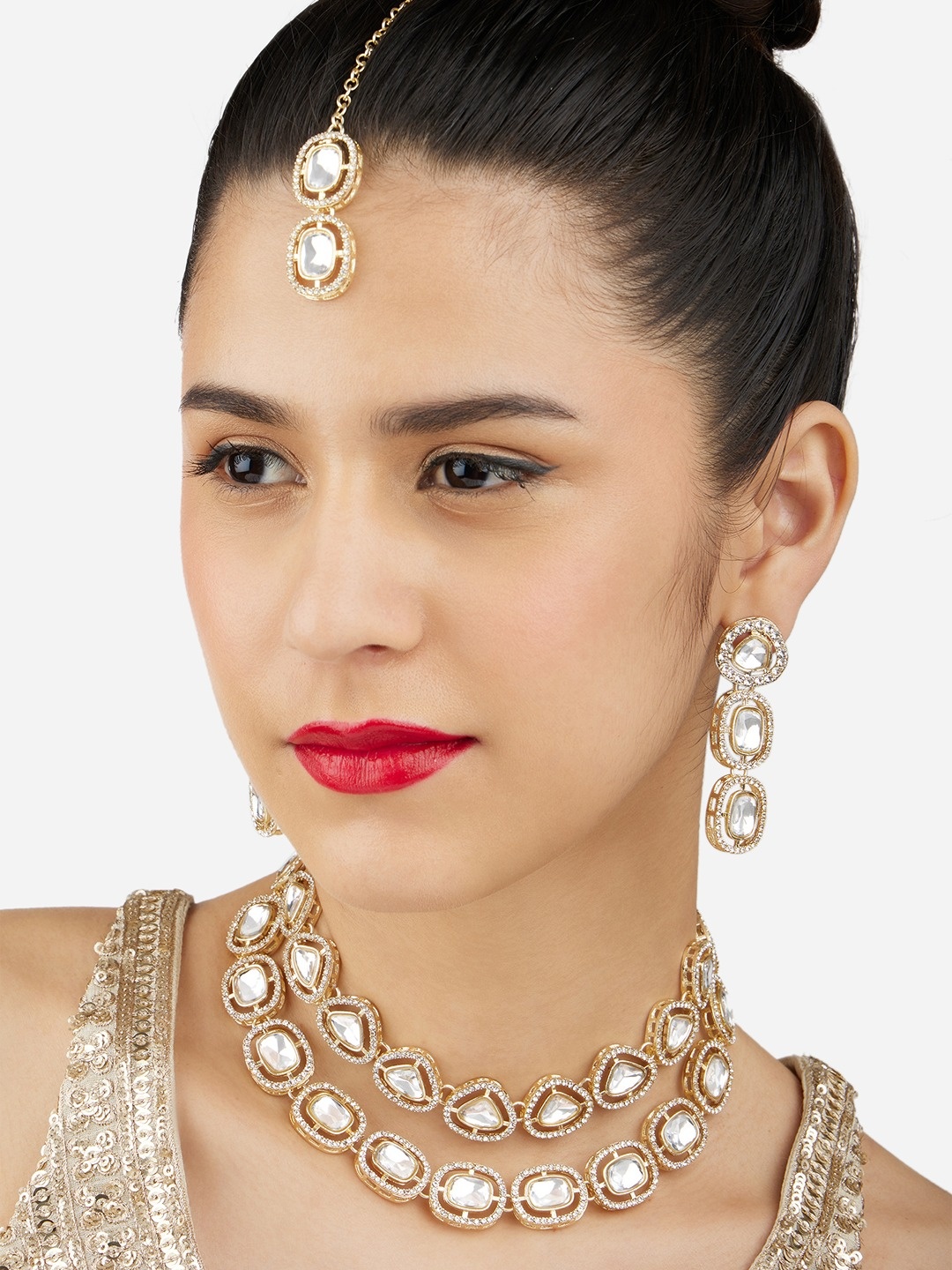 

Zaveri Pearls Gold-Plated Austrian Diamonds Studded Jewellery Set