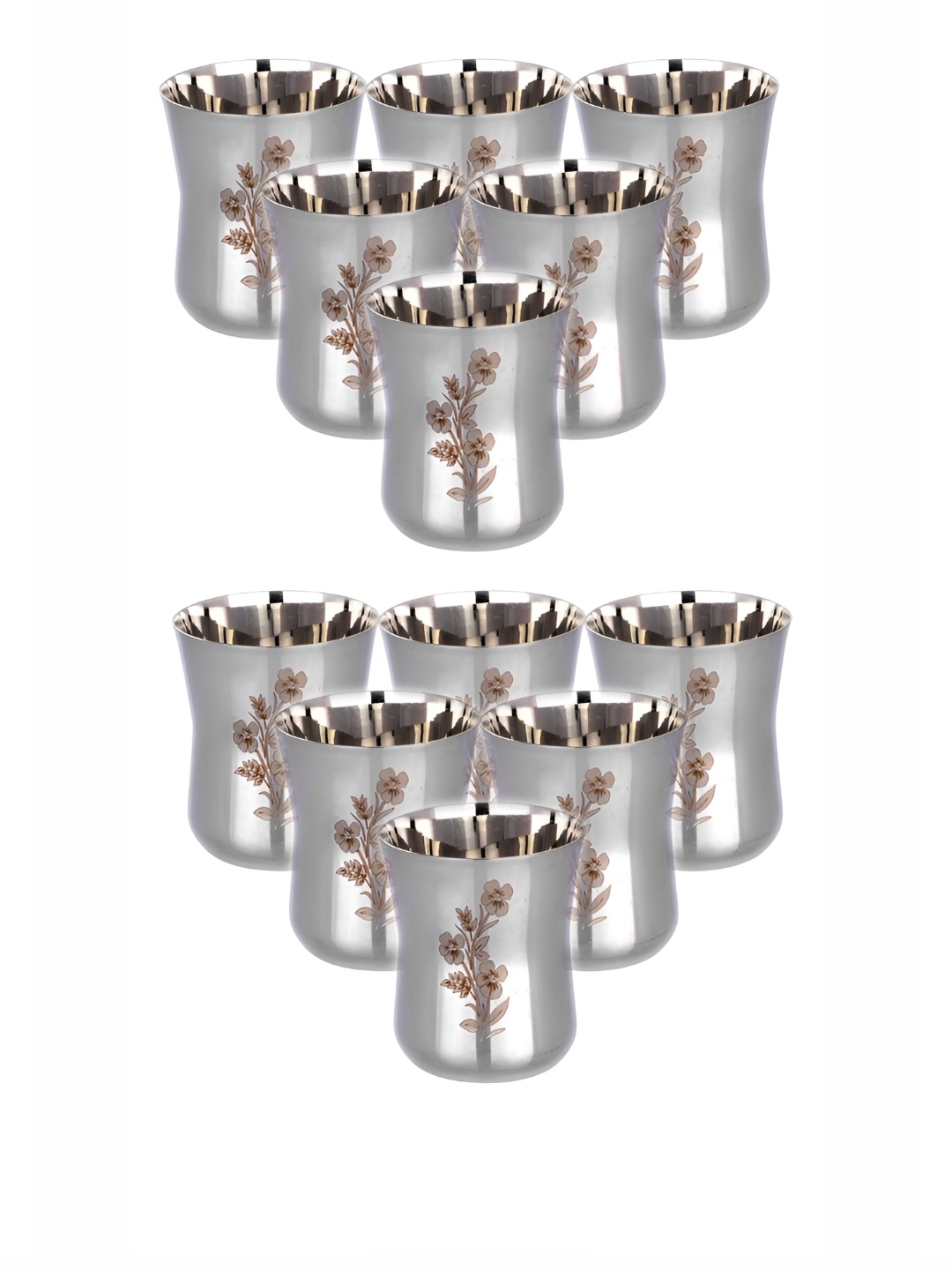 LEROYAL Silver Toned 12 Pieces Floral Stainless Steel Tumblr 350 ML