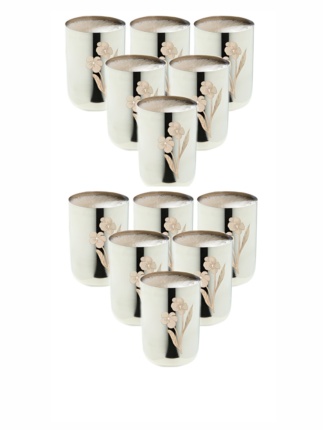 

LEROYAL Silver Toned 12 Pieces Floral Stainless Tumblr 300 ML