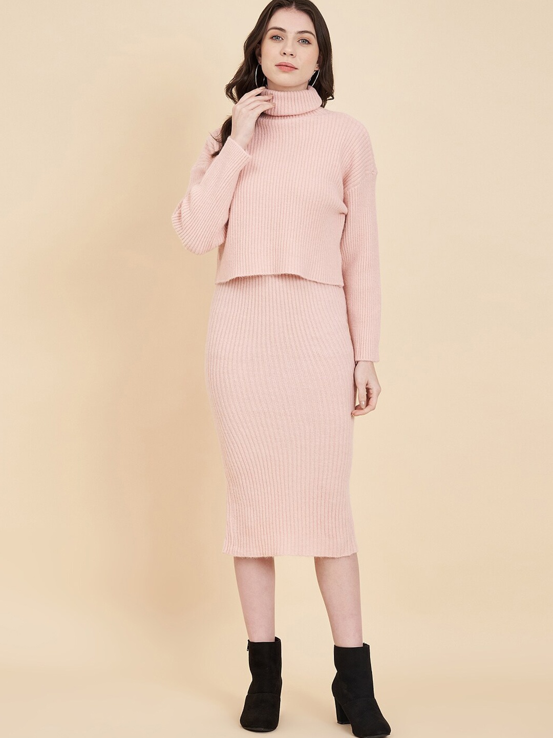 

Chemistry Ribbed Sleeveless Woollen Sheath Sweater Dress With Pullover, Pink