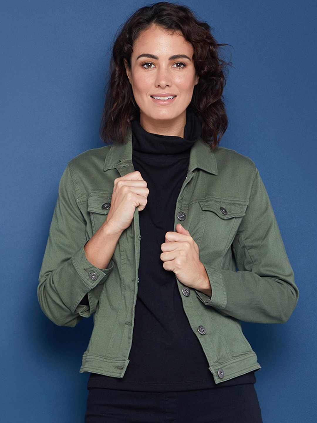 

BAESD Spread Collar Long Sleeves Denim Jacket, Green