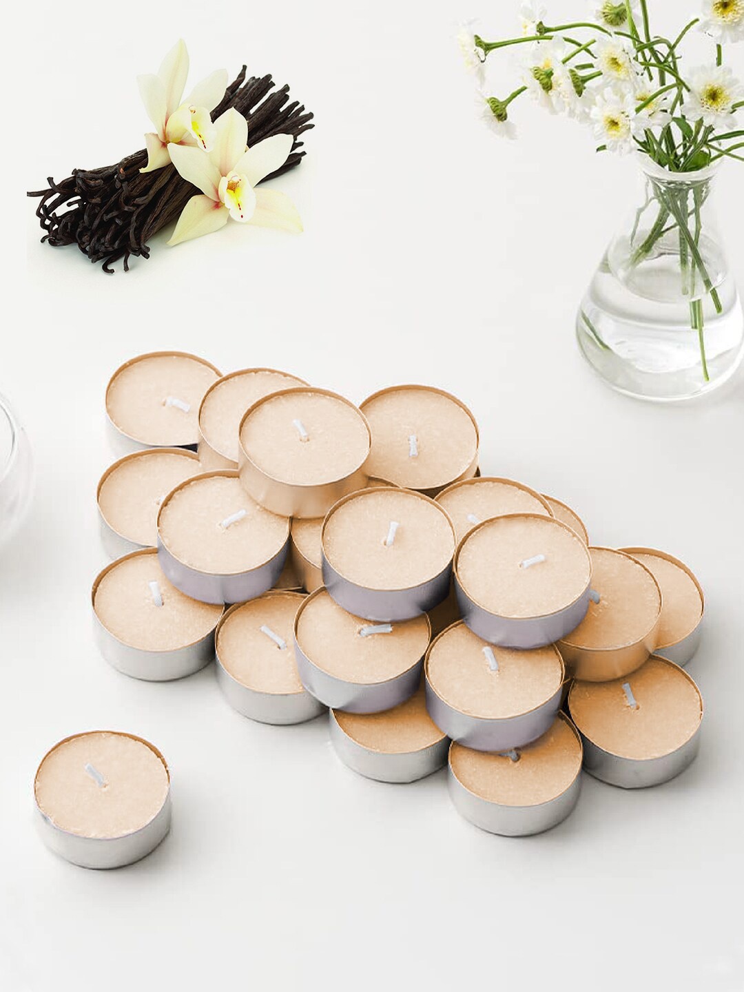 

ThinkArtDecor Peach 24 Pieces Vanilla Scented Tealight Candles, Khaki