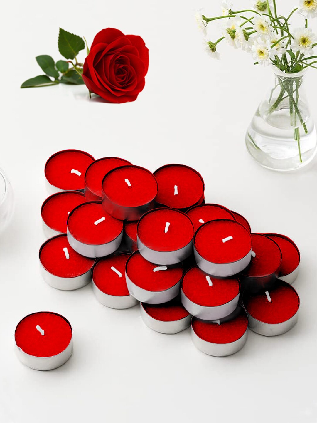 

ThinkArtDecor Red 24 Pieces Rose Scented Tealight Candles