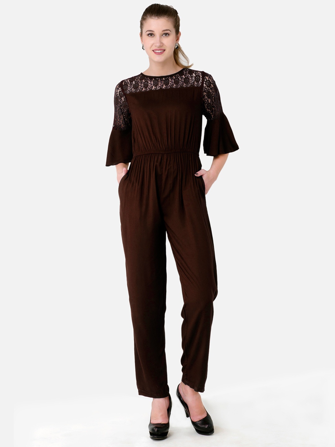 V&M Self Design Basic Jumpsuit, Brown