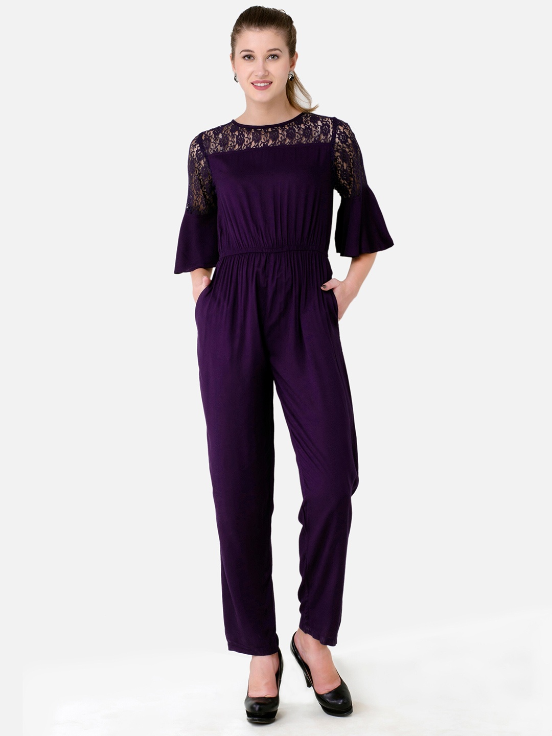 V&M Self Design Basic Jumpsuit, Purple