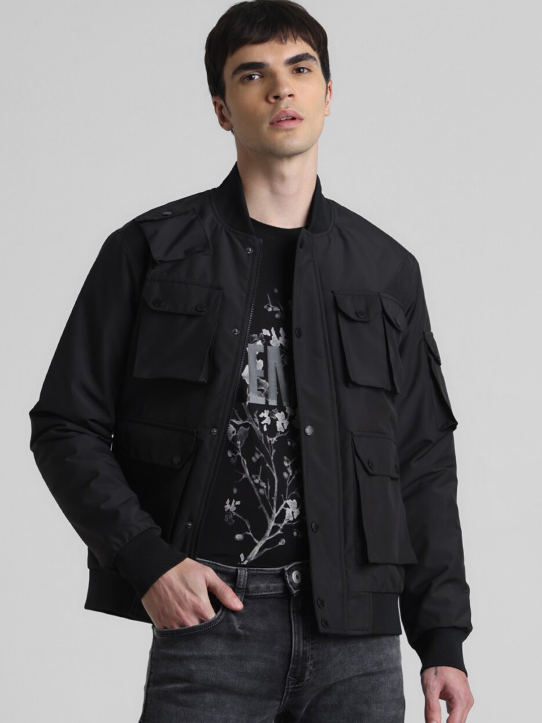 

Jack & Jones Mock Collar Bomber Jacket, Black