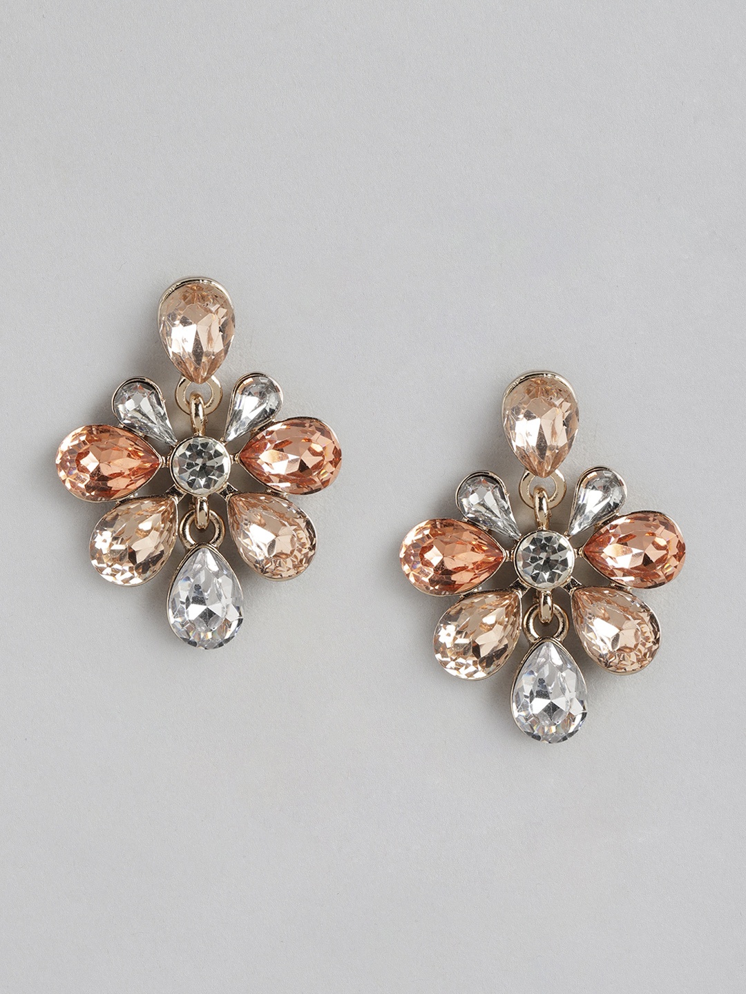 Forever New Gold-Plated Stones-Studded Floral Drop Earrings, Multi