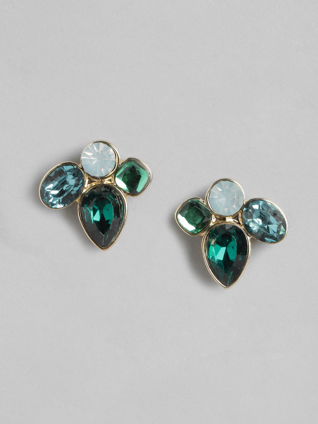 

Forever New Gold-Plated Stones-Studded Leaf Shaped Studs Earrings, Green