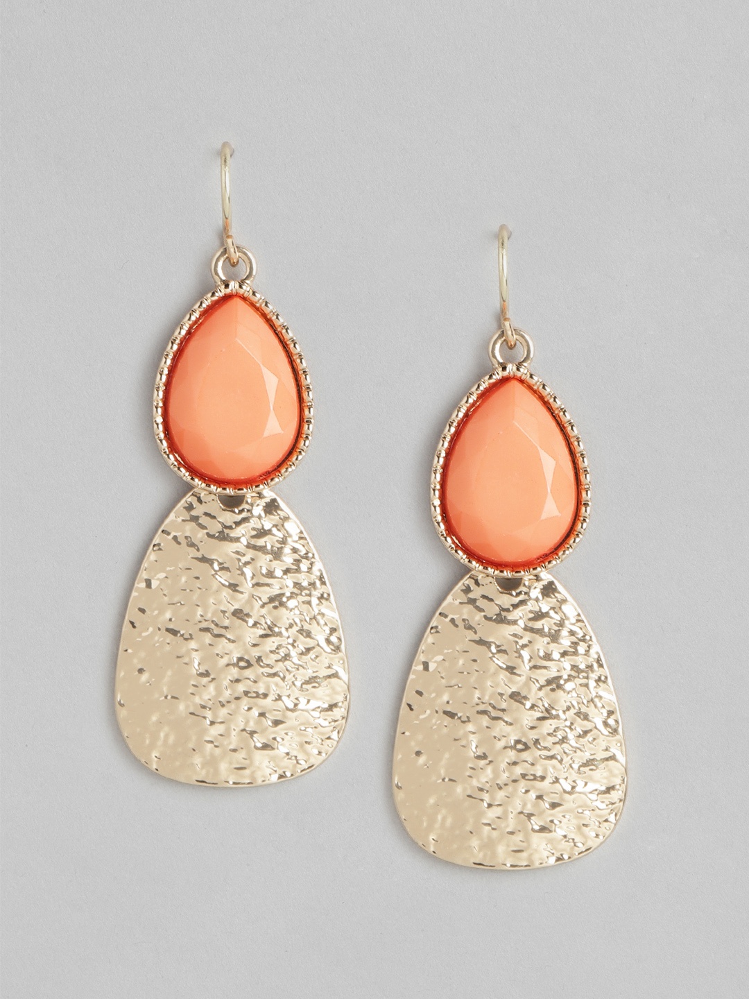 

Forever New Gold-Plated Teardrop Shaped Drop Earrings, Peach