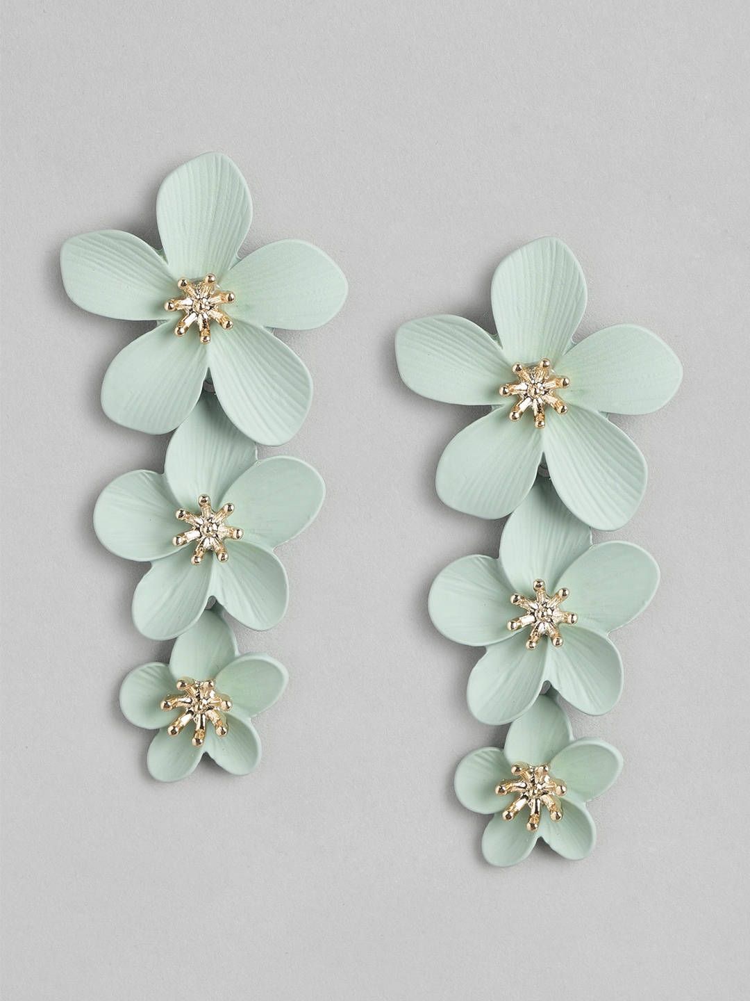 Forever New Women Gold-Plated Floral Drop Earrings, Sea green