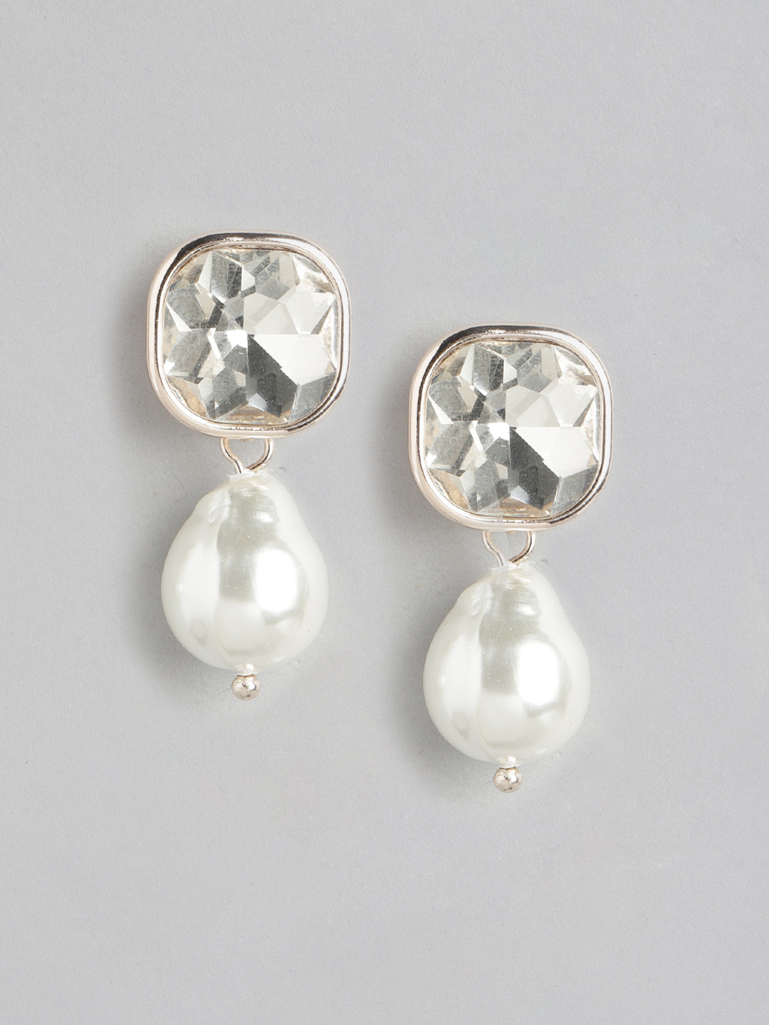 

Forever New Women Gold-Plated Pearl Studded Geometric Drop Earrings, White