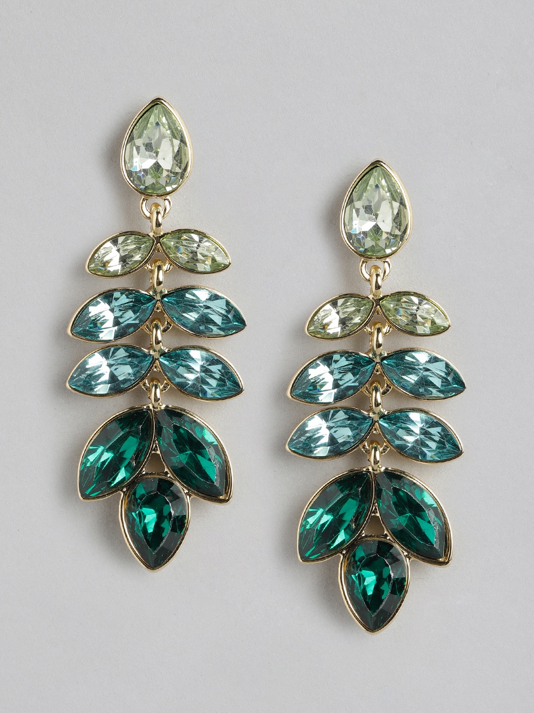 

Forever New Women Stone Studded Leaf Shaped Drop Earrings, Green