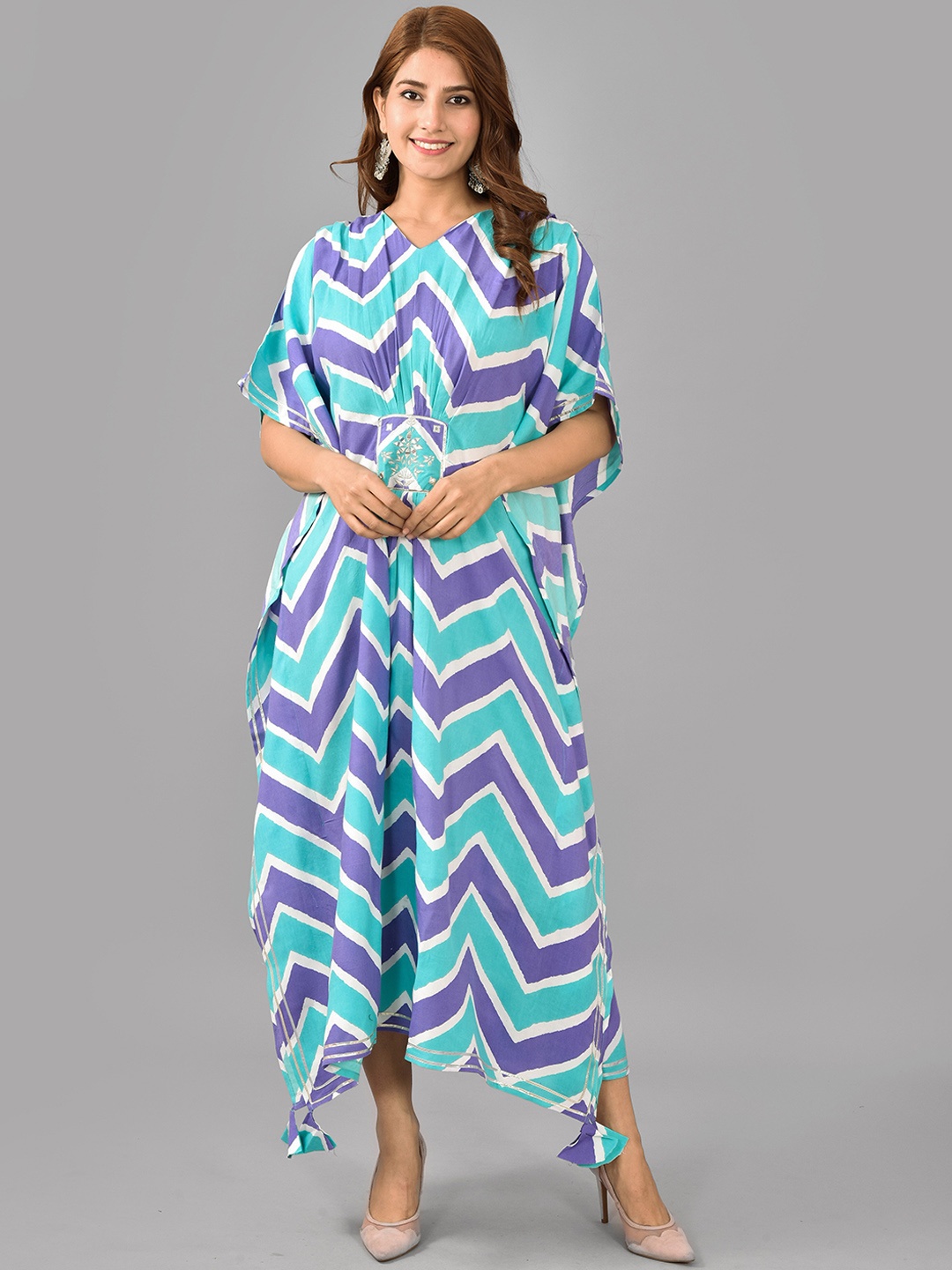 AAYUMI Leheriya Printed Kaftan Kurta, Blue