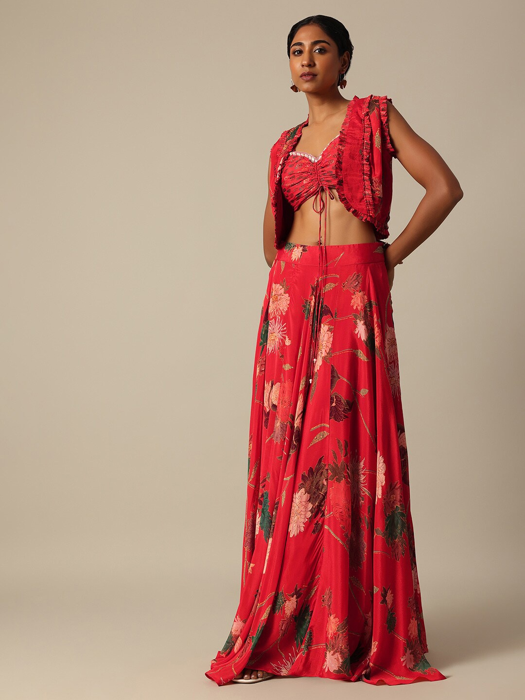 

KALKI Fashion Floral Printed Ready to Wear Lehenga Choli, Red