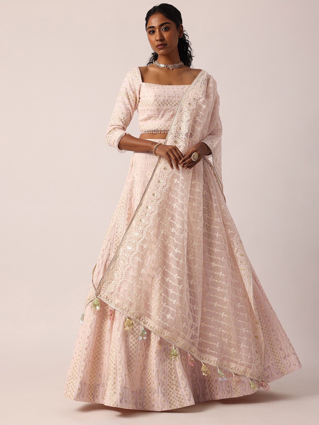 

KALKI Fashion Embroidered Sequinned Ready to Wear Lehenga & Blouse With Dupatta, Pink