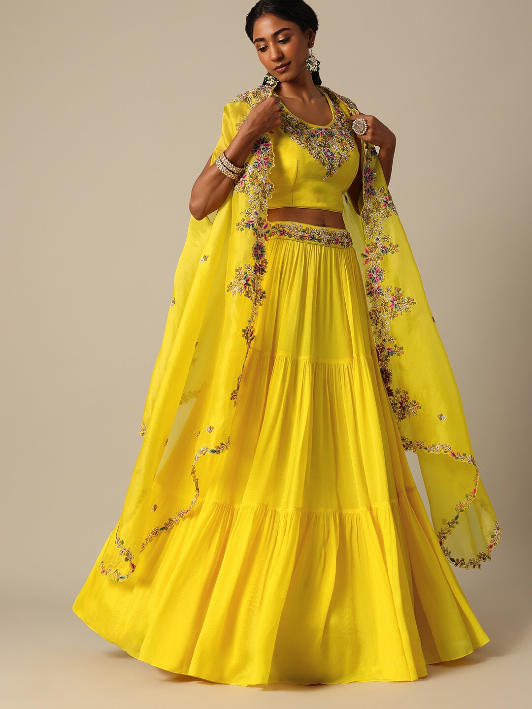 

KALKI Fashion Embroidered Zardozi Ready to Wear Lehenga Choli, Yellow