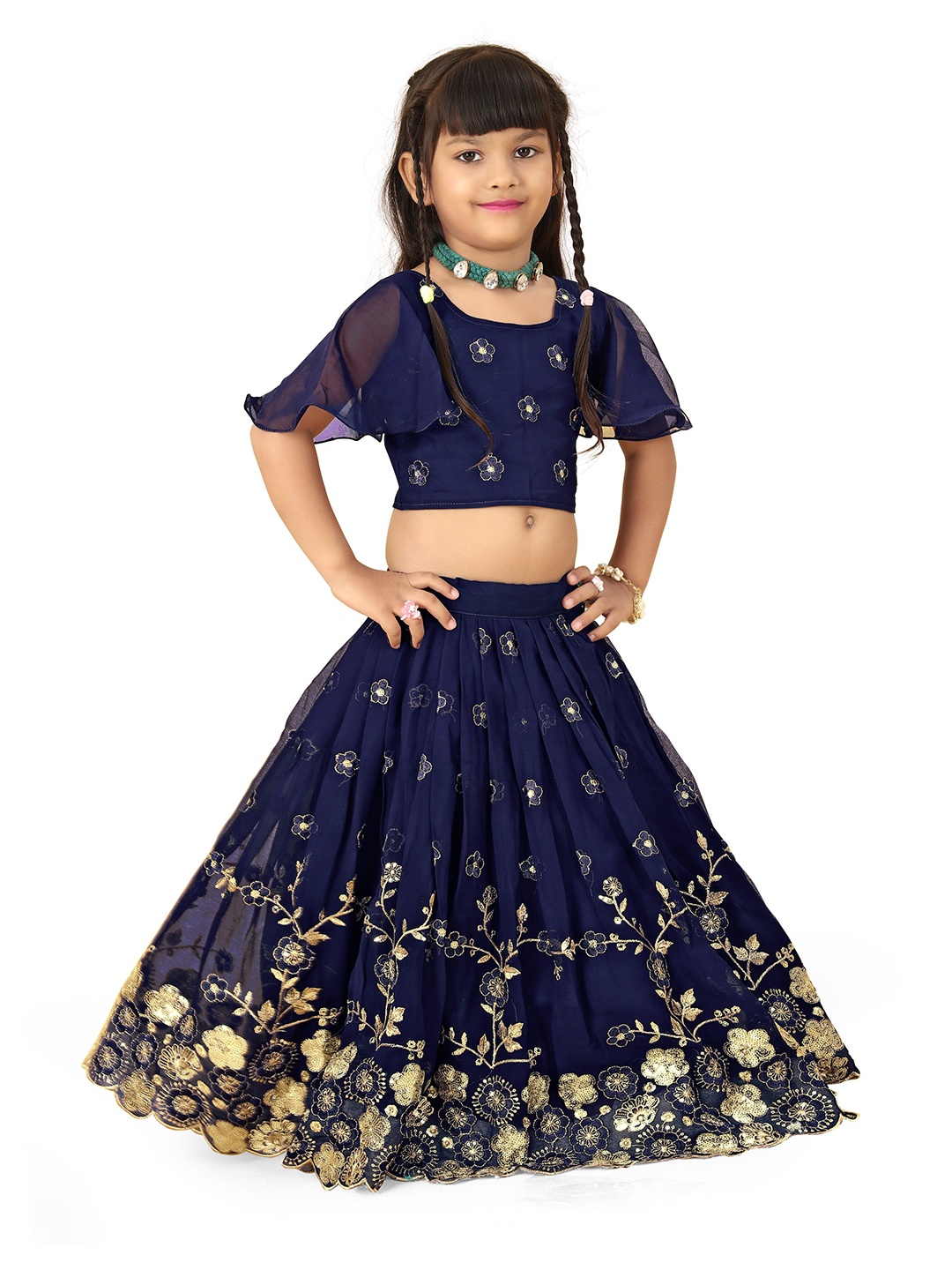 

BAESD Girls Floral Embroidered Sequined Ready to Wear Lehenga & Choli, Blue