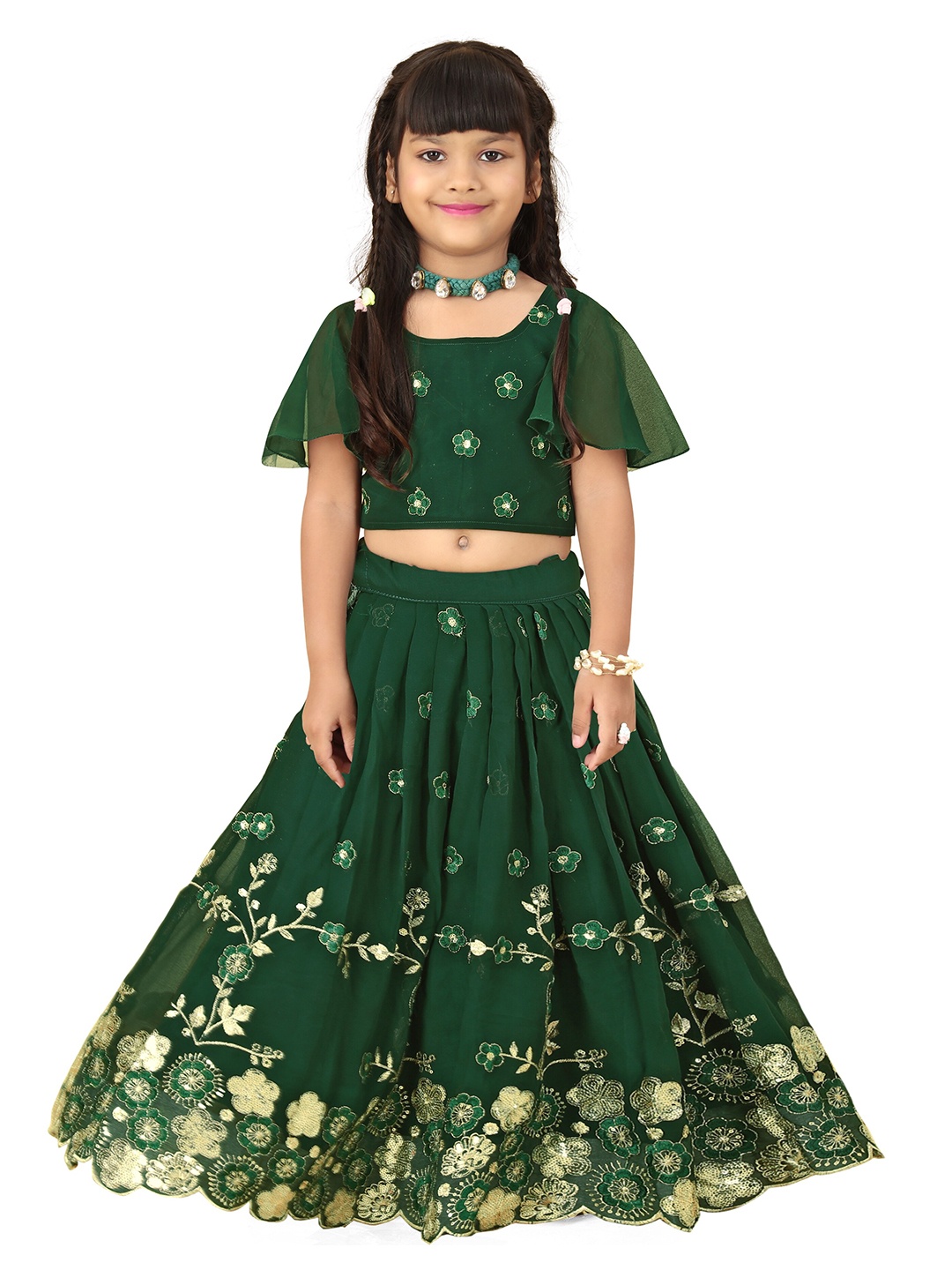 

BAESD Girls Embroidered Ready to Wear Lehenga and Choli, Green