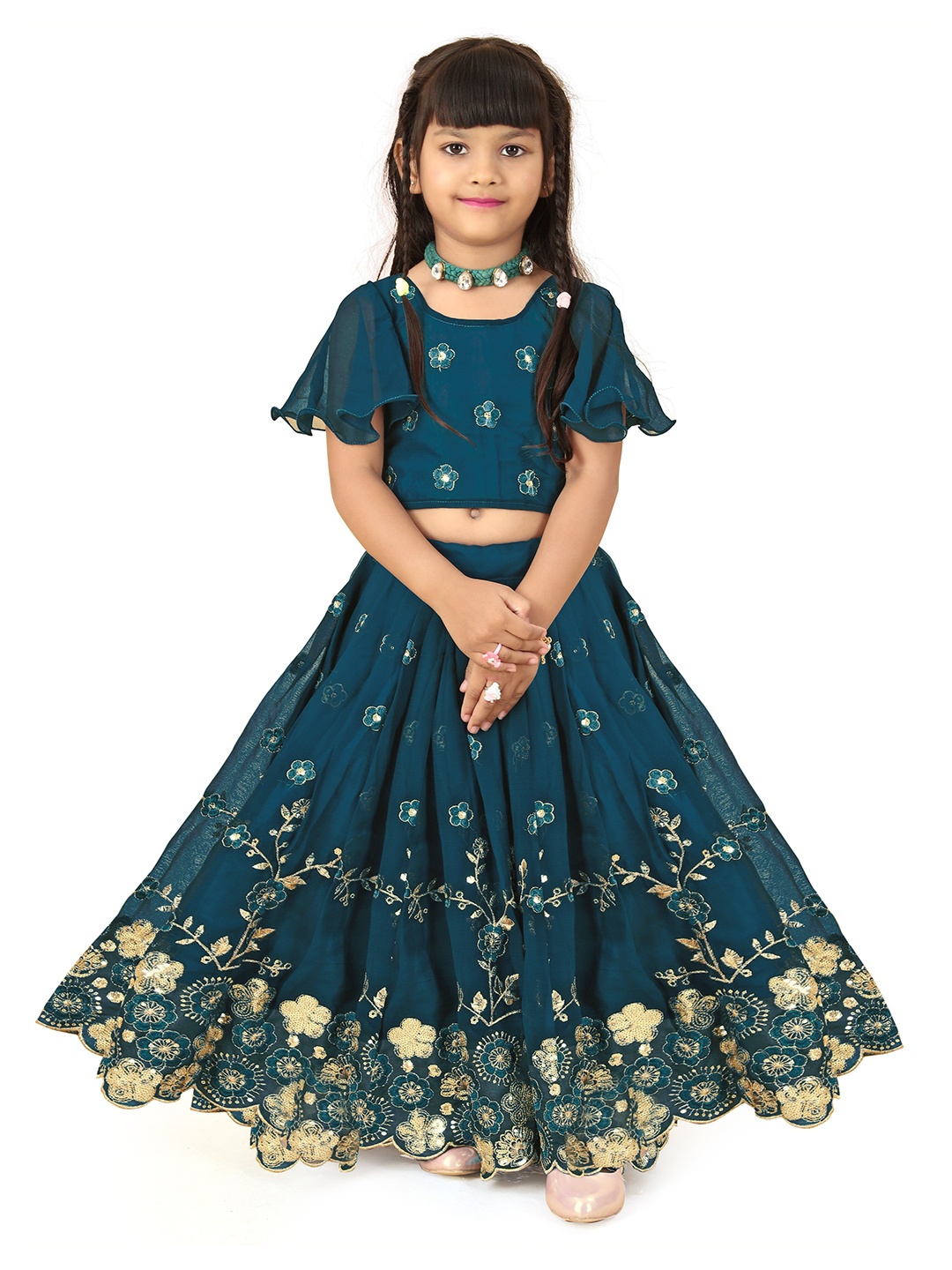 

BAESD Girls Embroidered Ready to Wear Lehenga and Choli, Teal