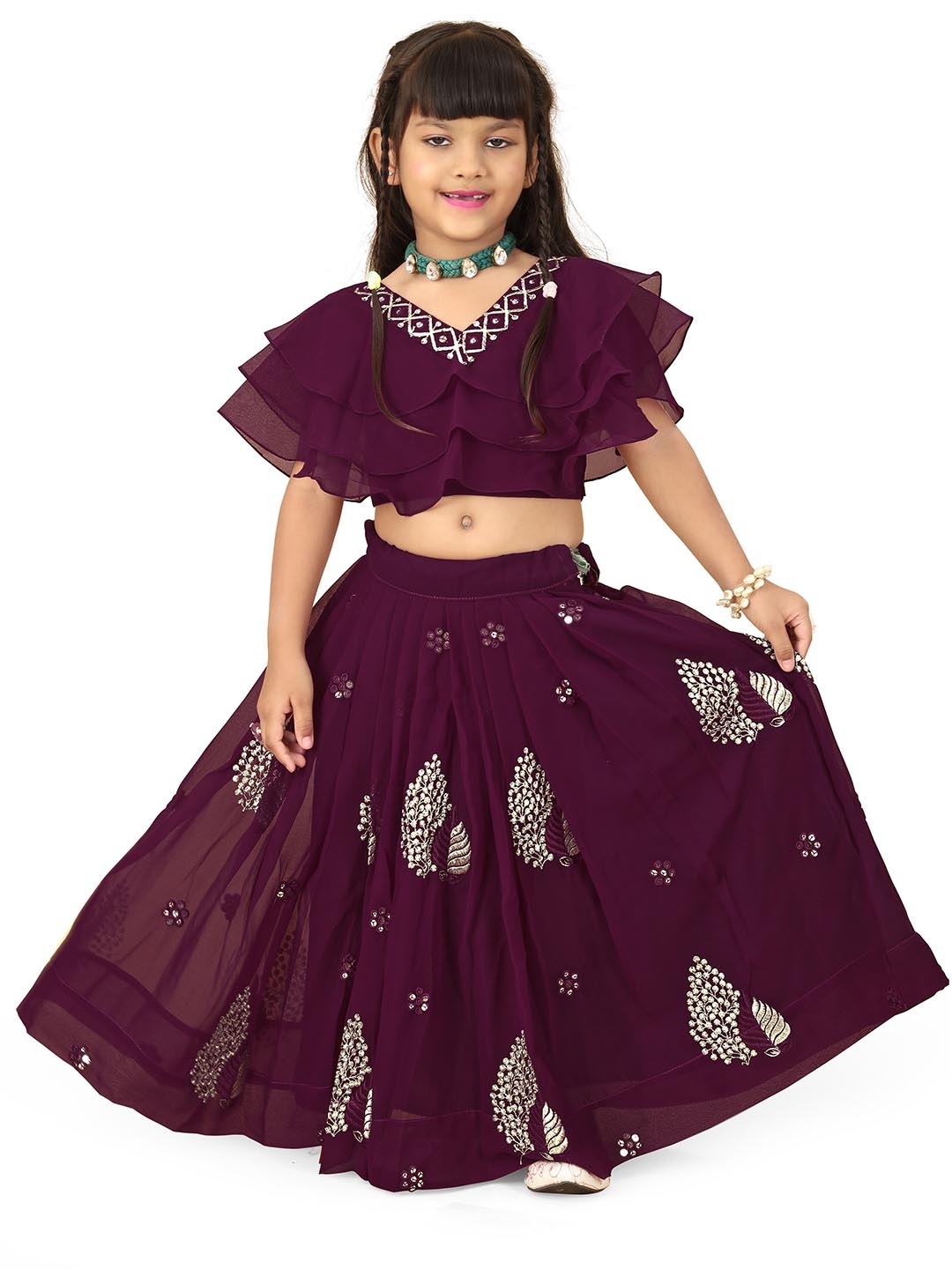 

BAESD Girls Embroidered Ready to Wear Lehenga and Choli, Purple