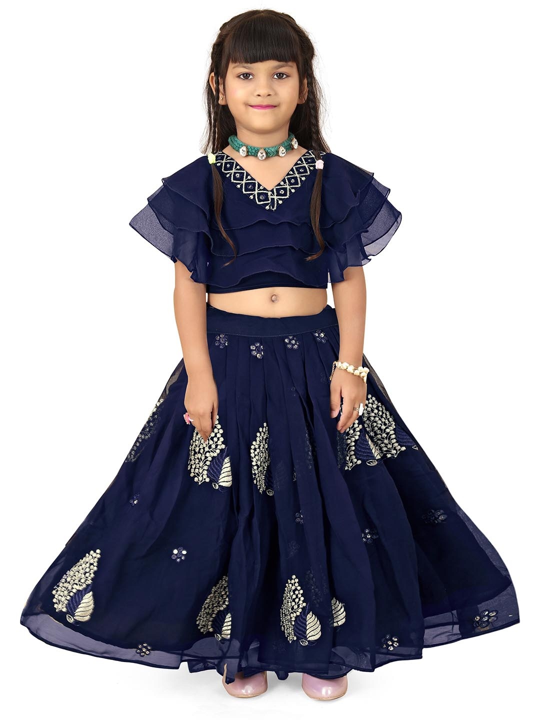 BAESD Girls Embroidered Ready to Wear Lehenga and Choli, Blue