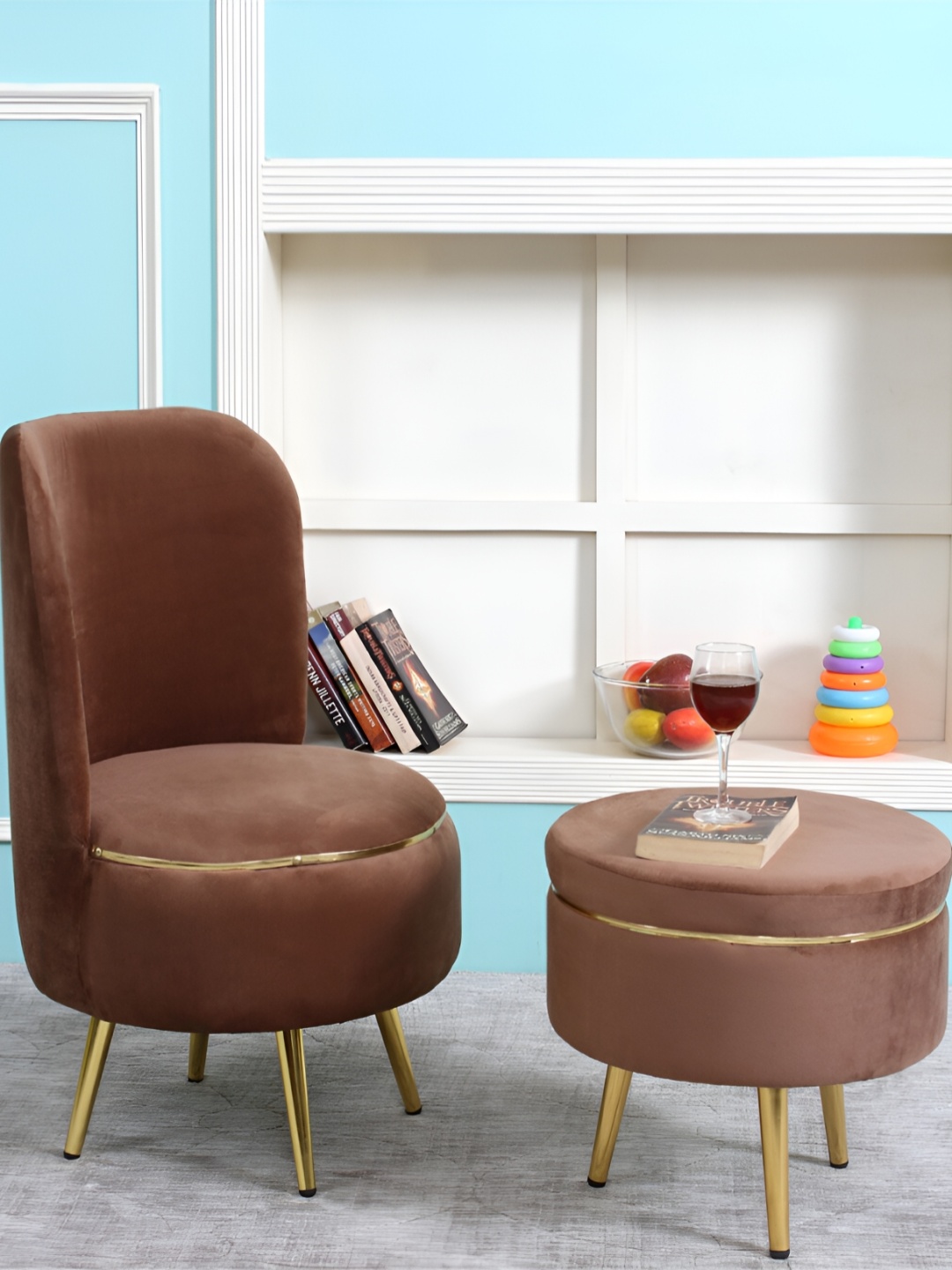 

Shadowkart Brown Velvet Round Ottomans