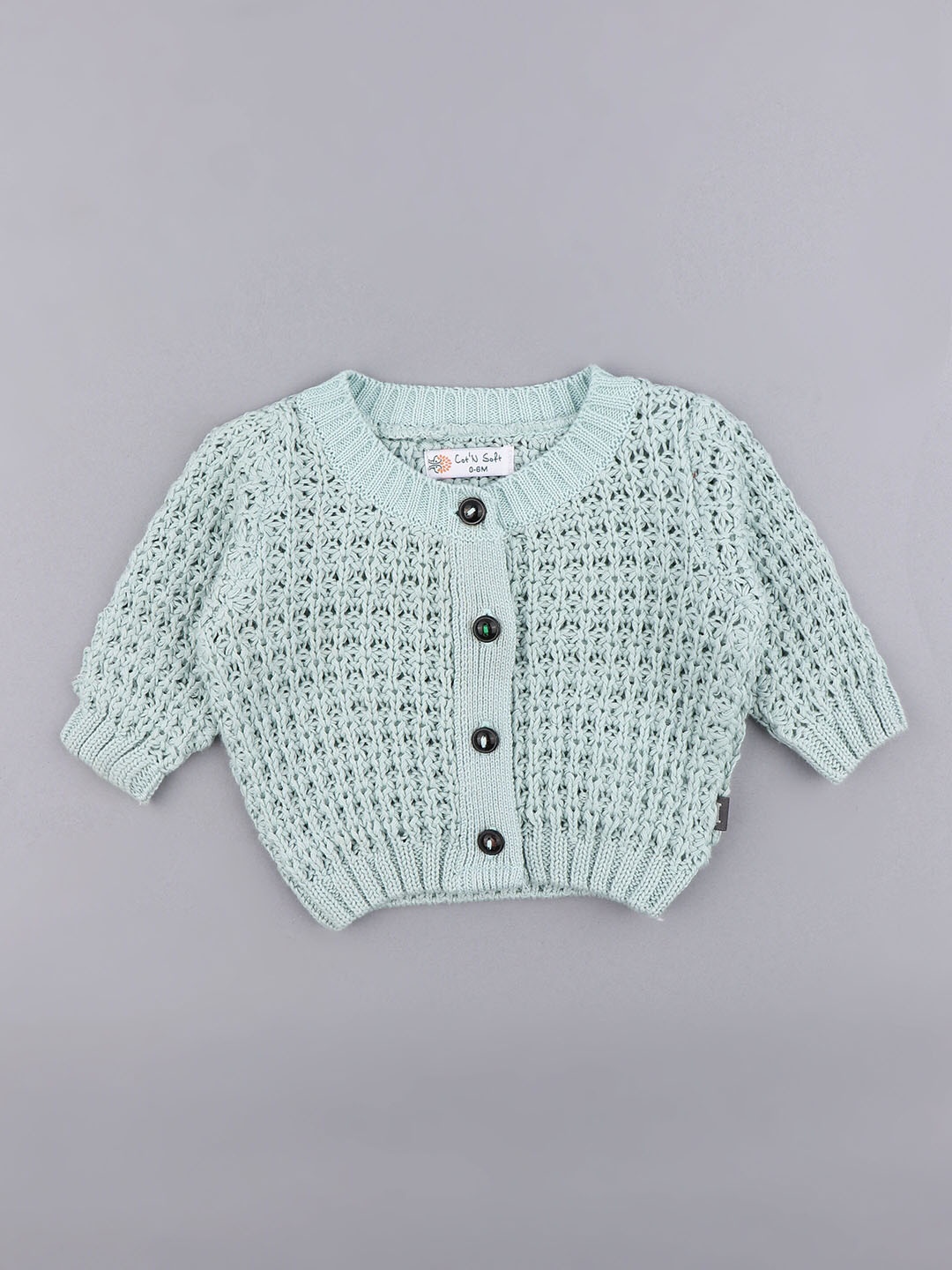 Cot'N Soft Boys Self Designed Round Neck Cotton Cardigan, Blue