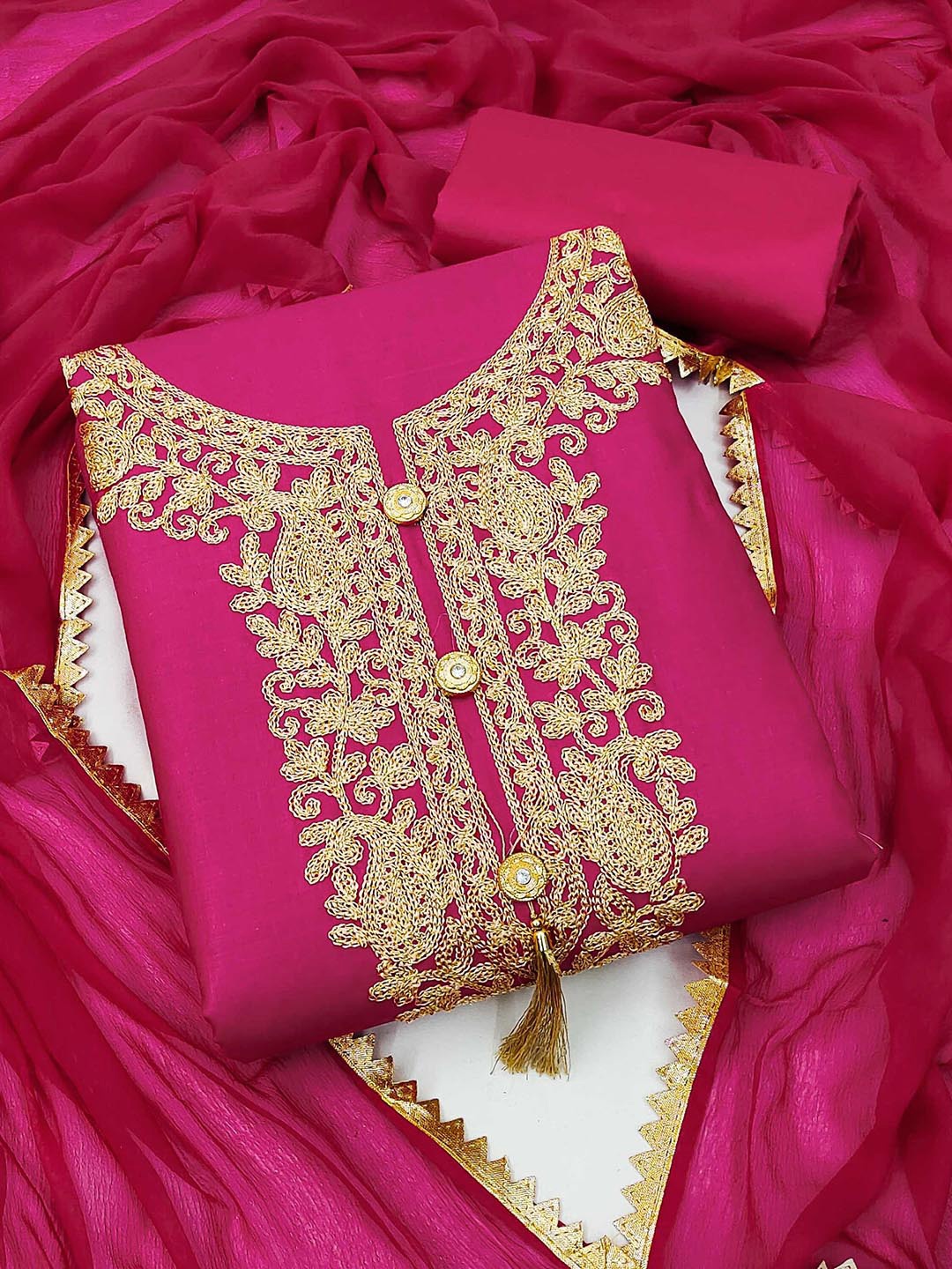 

KALINI Floral Embroidered Unstitched Dress Material, Pink