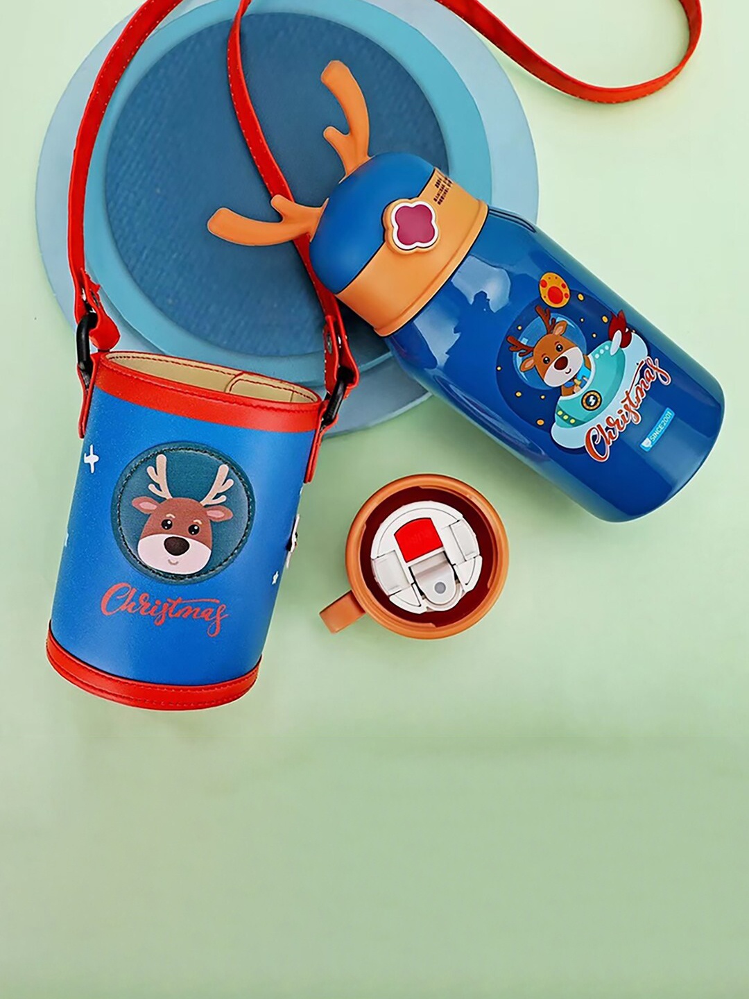 Little Surprise Box LLP Blue & Orange Christmas Stainless Steel Water Bottle 500 ml